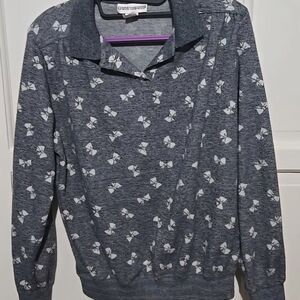 Cathy Daniels Gray Patterned V-Neck Sweater